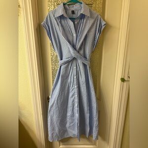 Button up blue and white striped dress